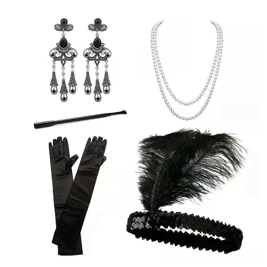 Red Feather Hair Band Masquerade Single Jewelry Set
