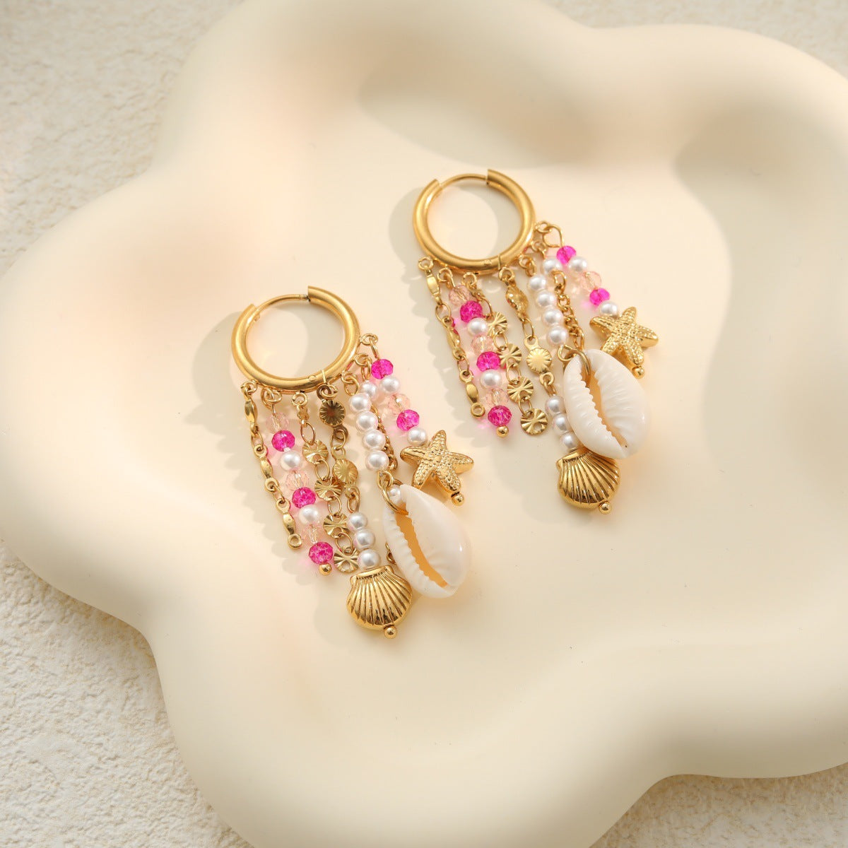 Steel Ocean Style Pearl Shell Tassel Female Personalized Minority Design Earrings