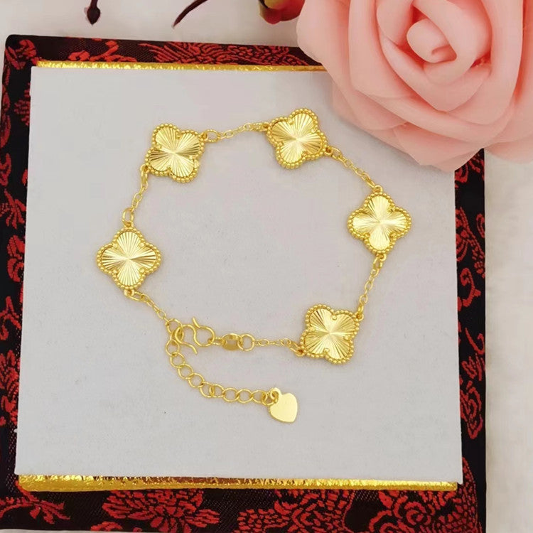 Women's Four-leaf Clover Gold-plated Carven Design Electroplated Imitation Gold Ethnic Style Bracelets