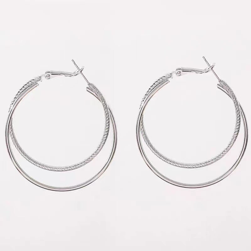 Women's Cold Style Double Circle Large Fashionable Elegant Stud Earrings