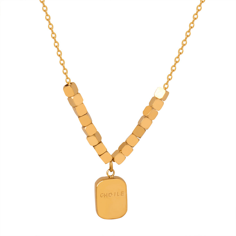 Carved English Letter Square Plate Beaded Design Necklaces