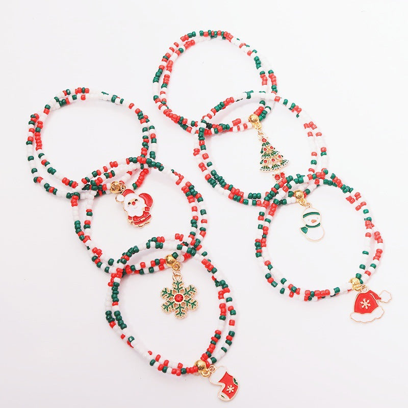 Santa Elk Bell Christmas Tree Beaded Bracelets