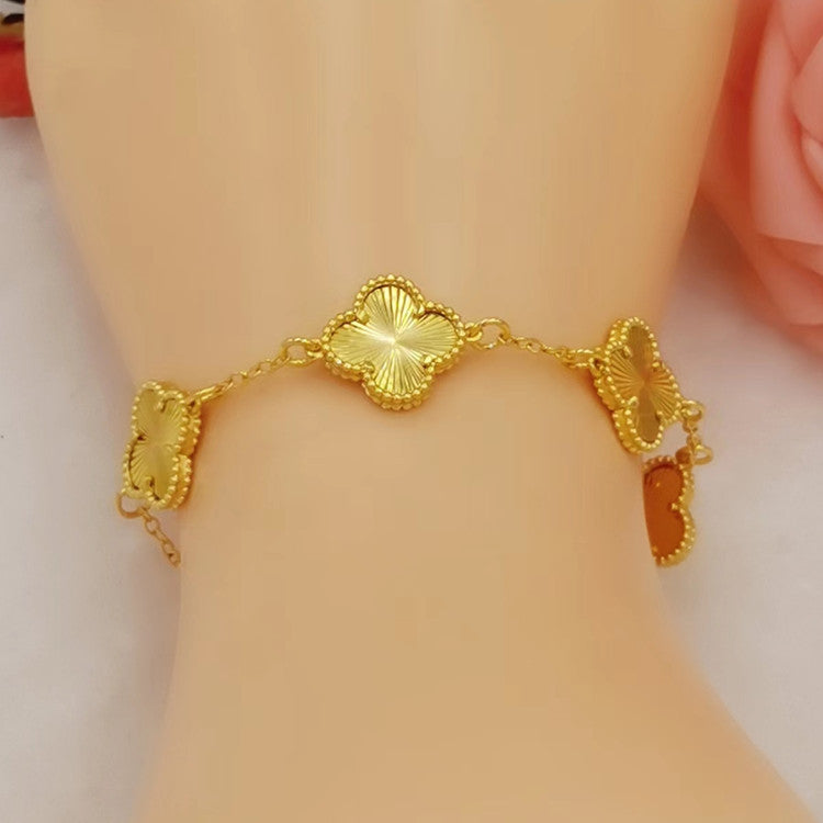 Women's Four-leaf Clover Gold-plated Carven Design Electroplated Imitation Gold Ethnic Style Bracelets