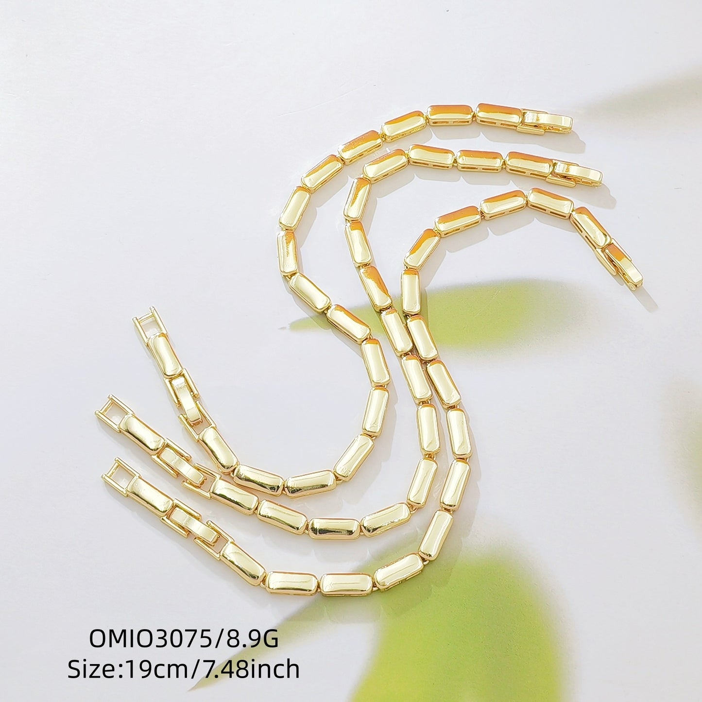 Gold Texture Rectangular Bamboo Glossy Stitching Bracelet