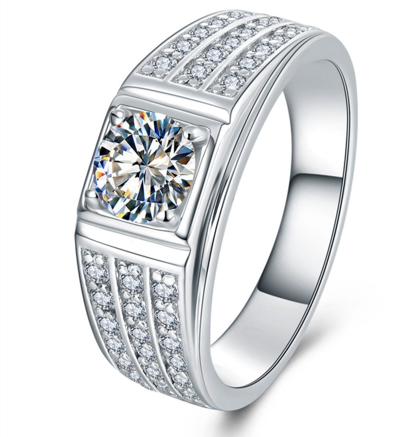 Men's Diamond Single Simulation Karat Wedding Classic Temperament Ring