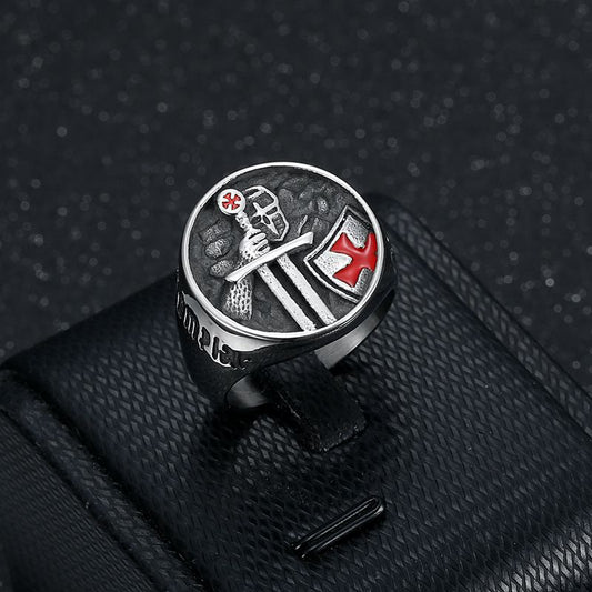 Men's Steel Templar Samurai Inscription Red Epoxy Ring