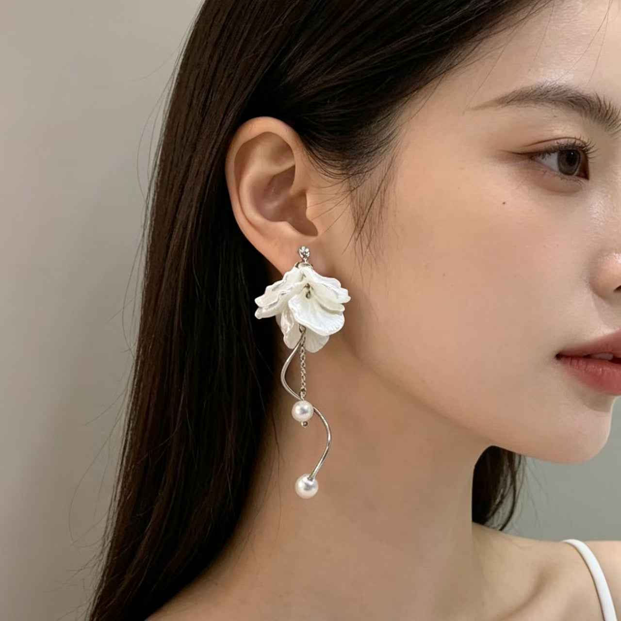 Petal Pearl Tassel Eardrops Sier Ear Earrings
