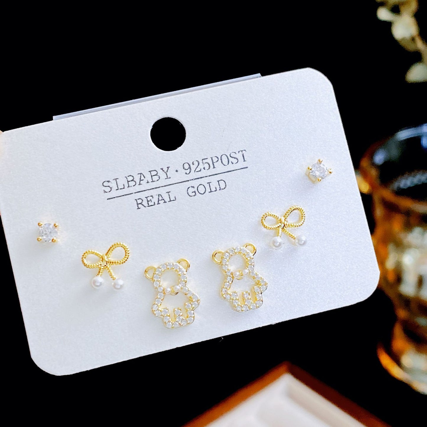 Micro Inlaid Zircon Pearl Commuter Three Pairs Earrings