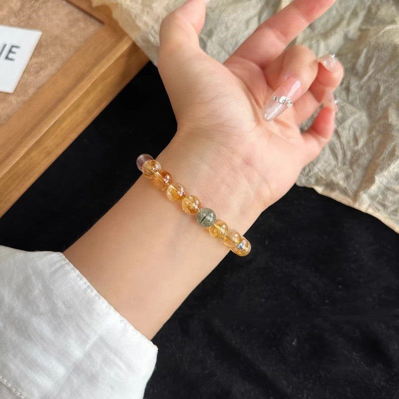 Lucky Fortune Natural Citrine Yellow Rutilated Female Golden Tiger Bracelet