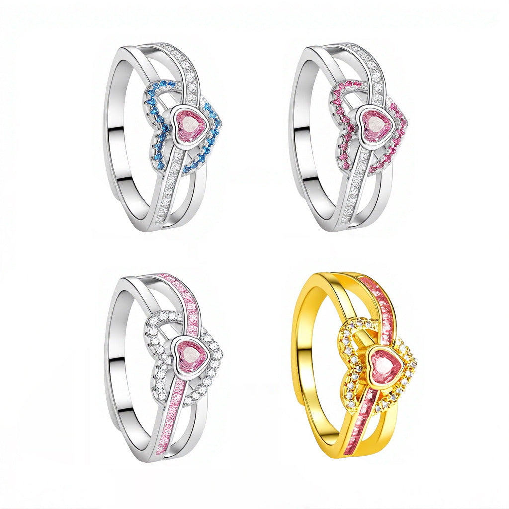 Women's Loving Heart Zircon Female Fashion Simple High Ring