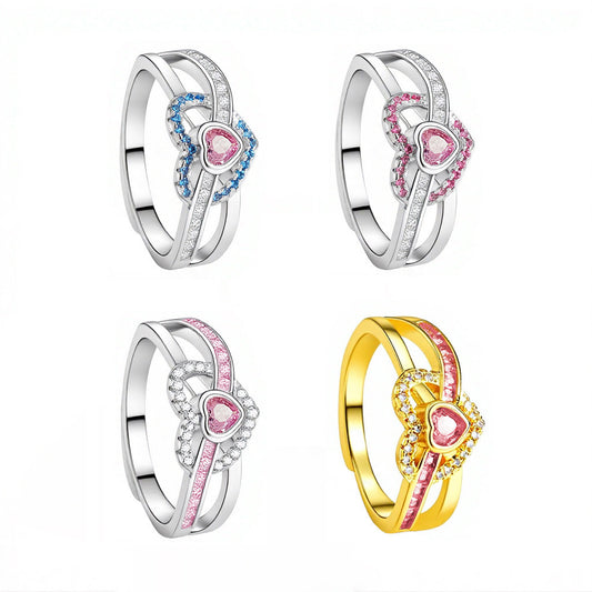 Women's Loving Heart Zircon Female Fashion Simple High Ring