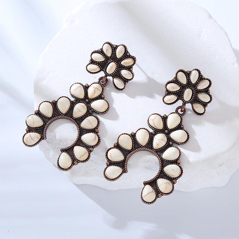 Exaggerated Personality Retro Fan-shaped Turquoise Hollow Rings