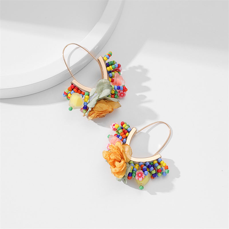 Women's Hand-woven Bead Christmas Hand-made Large V-shaped Earrings