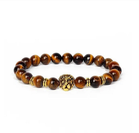 Map Stone Blue Grain Alloy Lion's Head Spacer Bracelet