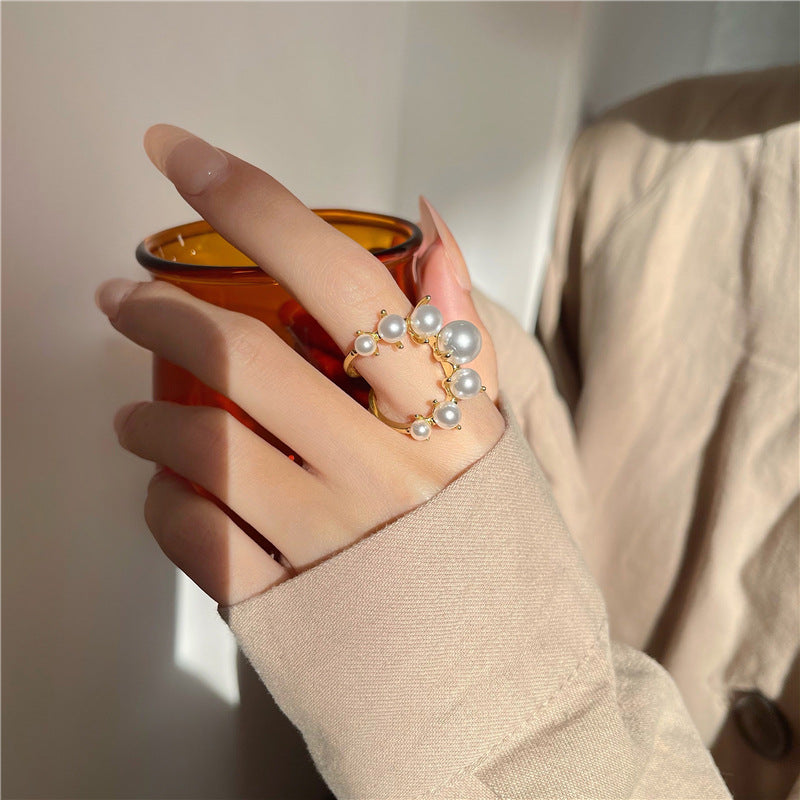 Sweet High-grade Pearl Female Trendy Niche Index Ring