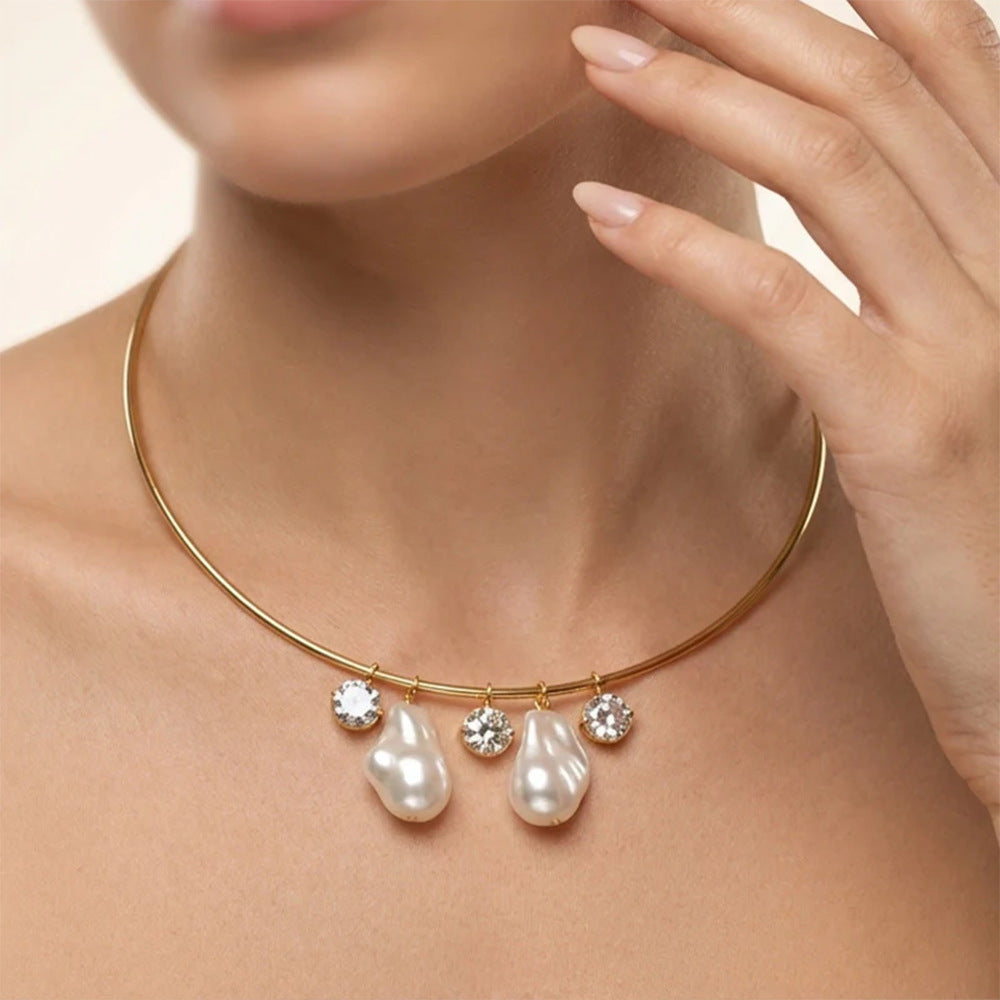Women's Style Retro Baroque Pearl Light Luxury Rhinestone Tassel High Collar