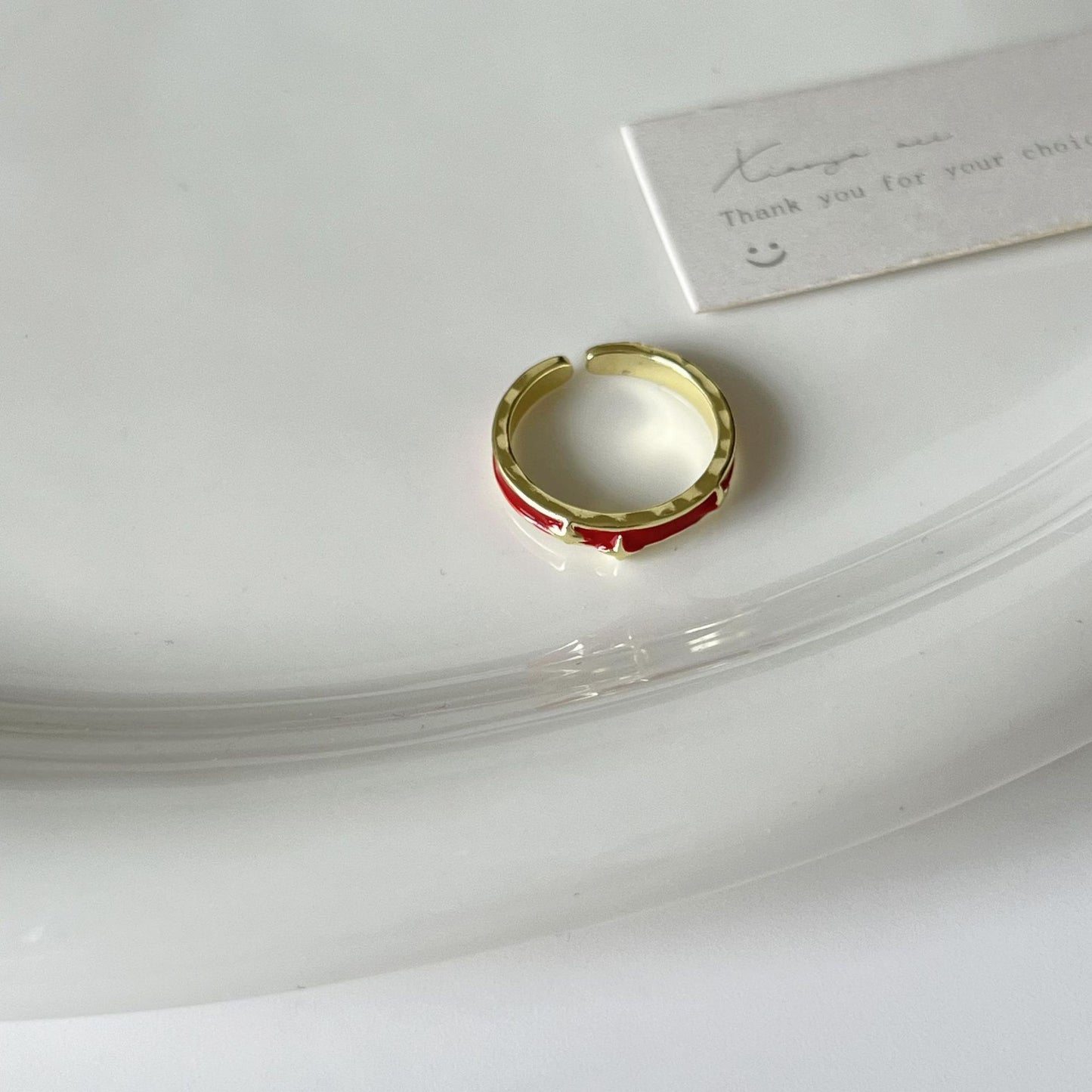 Festive Red Drip Glazed Female Niche Rings