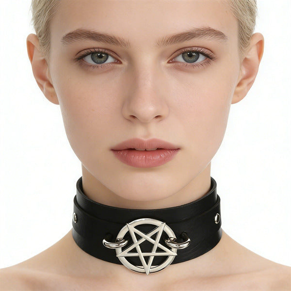 Leather Female Black Spike Punk Gothic Collar