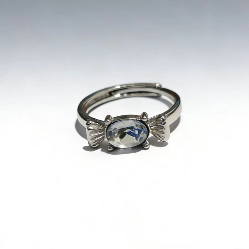Cute Pink Candy Bow Female Light Luxury Minority Opening Adjustable Rings