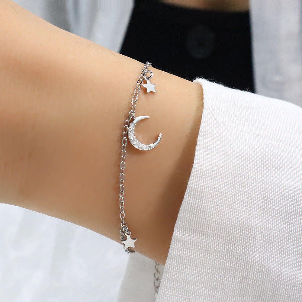 Gu Curved Crescent Girlfriends Korean Style Sweet Niche Shiny Diamond Bracelet