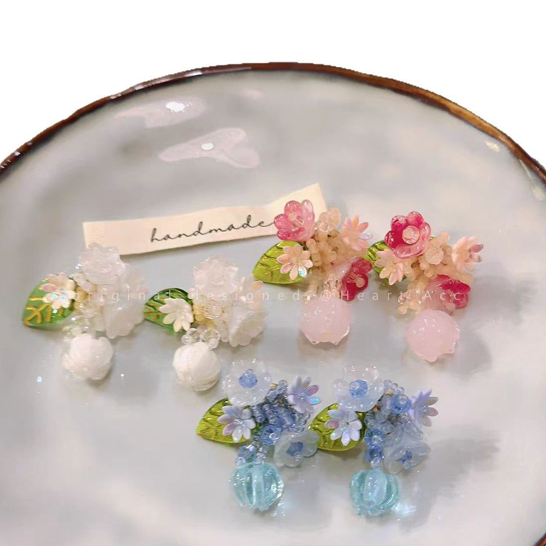 Dopamine Beaded Flower Bud Mori Sweet Artistic Temperament Stud Earrings