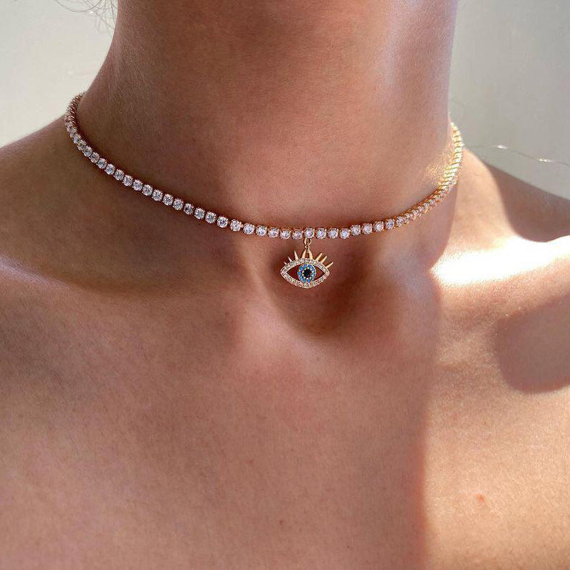 Women's Light Luxury Full Diamond Devil's Eye Stackable Rhinestone Exquisite Clavicle Necklace