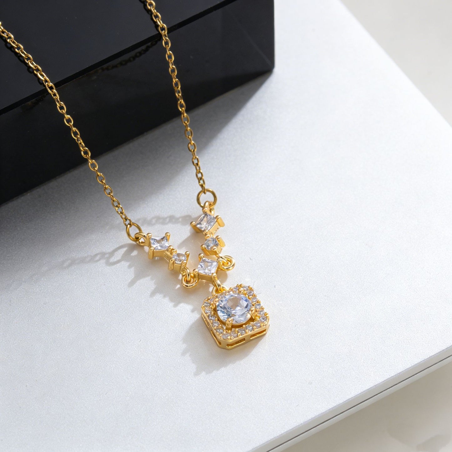 Sweet Small Square Diamond For Exquisite Super Shiny Necklace