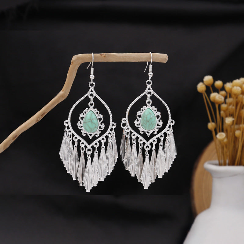 Miao Sier Colorful Long Feather Tassel Rings