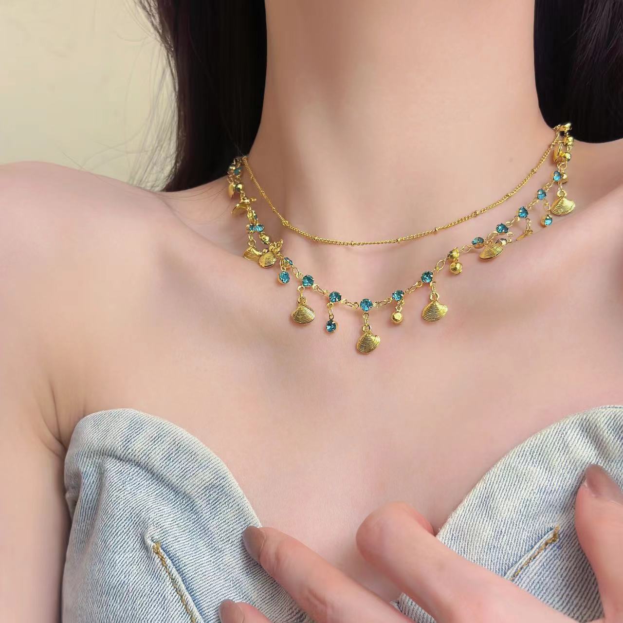 Twin Gold Shell Female Clavicle Chain Palace Necklaces