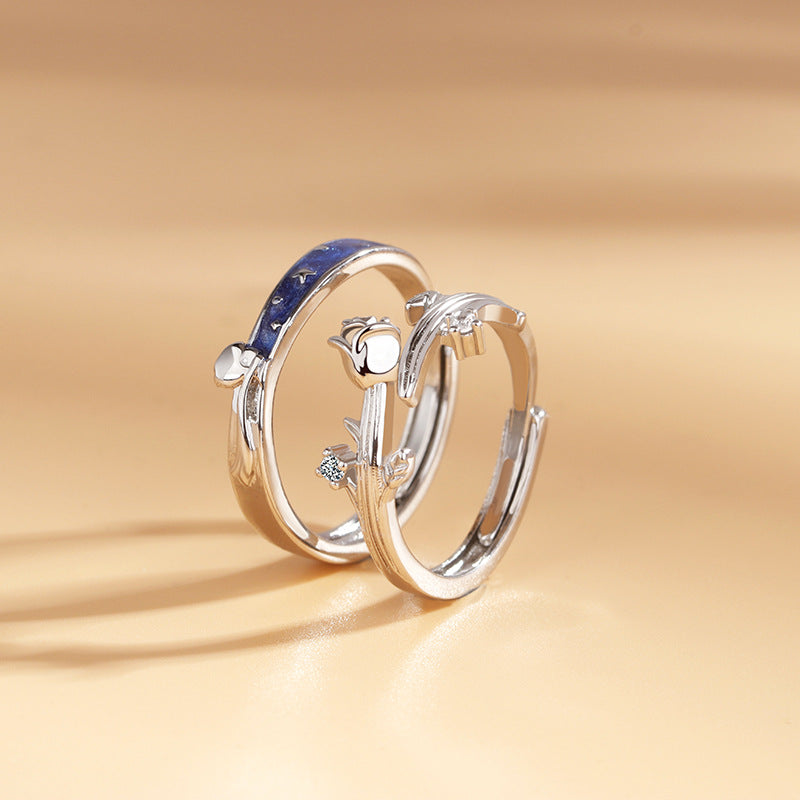 Women's & Men's Prince Rose Couple Pair Special Interest Light Luxury Opening Valentine's Ring