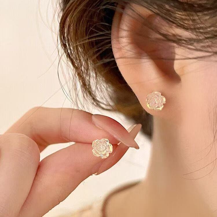 Rose Transparent Female Fairy Gentle Flower Version Simple Stud Earrings