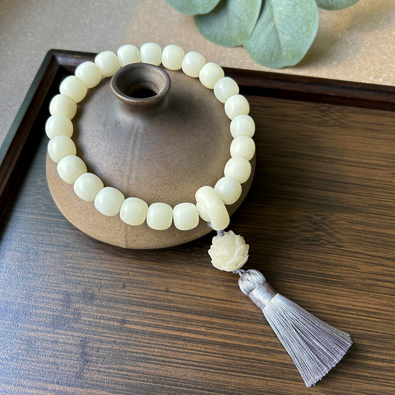Chinese Style White Jade Bodhi Root Han Clothing Flexible Tassel Rings