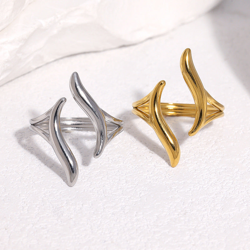 Women's Simple Cold Style Stainless Steel Gold Plated Waterproof Rings