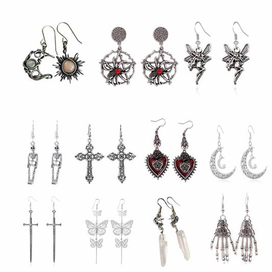 Bohemian Vintage Sun Moon Moonstone Asymmetric Alloy Earrings