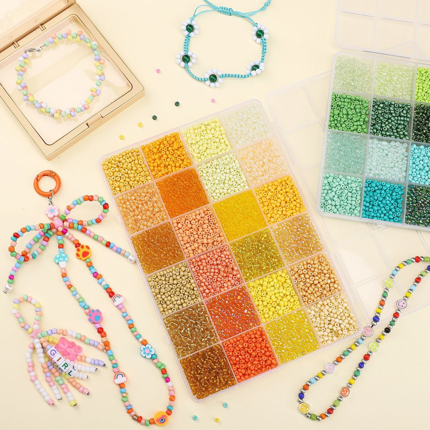 Grid Glass Color Straight Hole Bead Box Jewelry Accessories