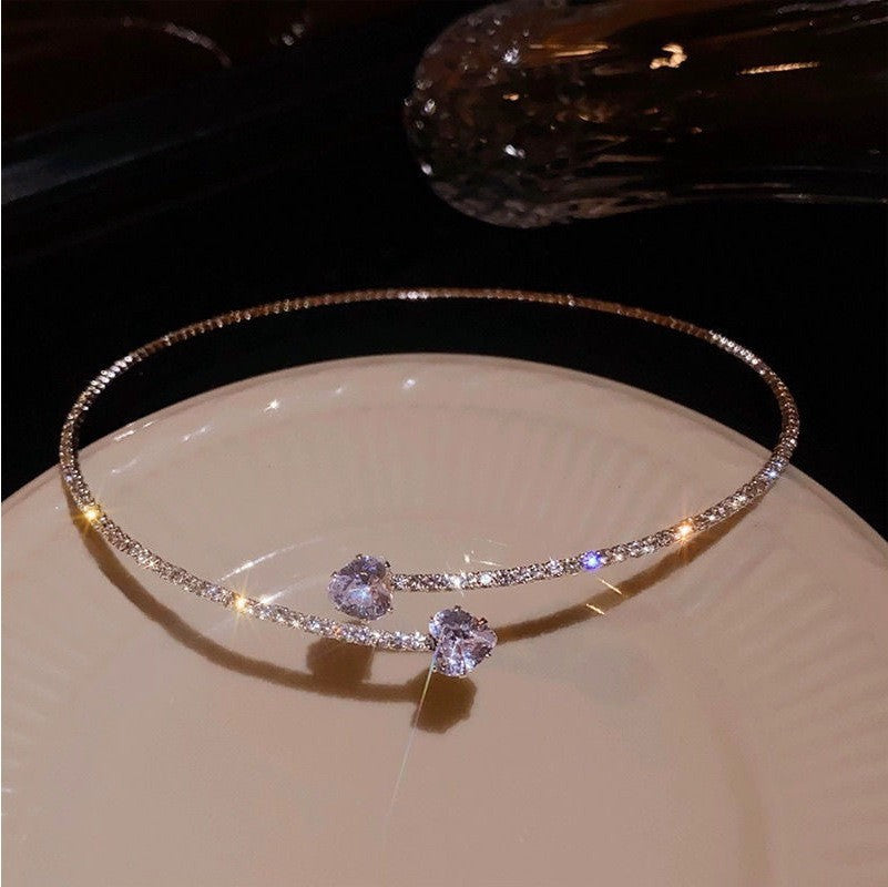 Zircon Simple Heart-shaped Super Shiny Design Fashionable Elegant High-grade Clavicle Necklaces