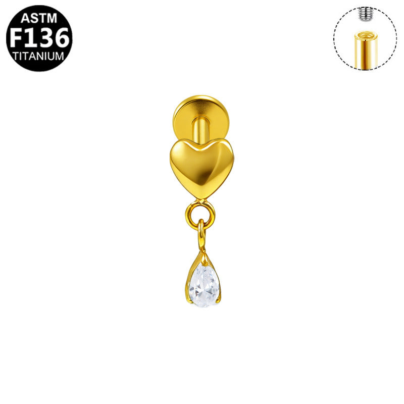 Alloy Internal Thread Piercing Five-star Water Drop Ear Stud Earrings