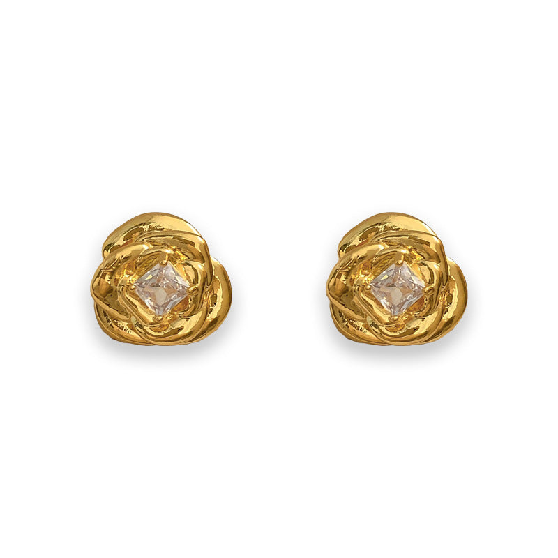 Rose Advanced Design Sense Dignified Flowers Niche Female Earrings