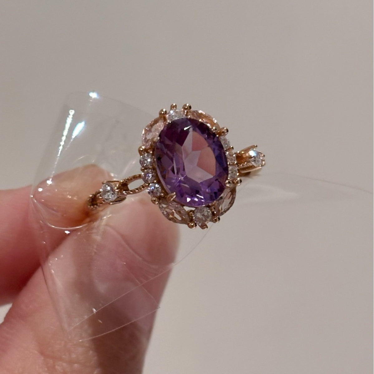 Women's Amethyst Rhinestone Big Diamond Rose Gold Refined Grace Ring