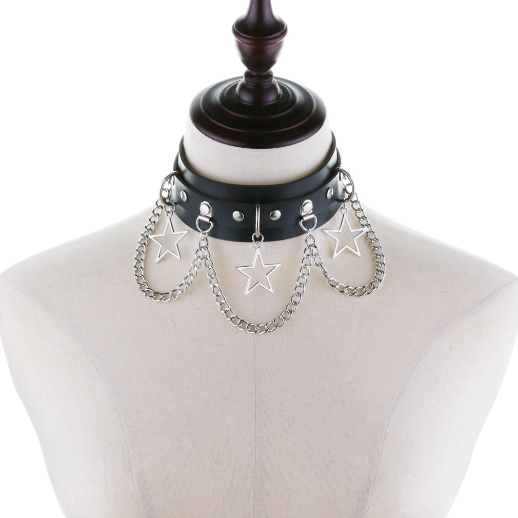 Street Shooting Nightclub Five-pointed Star Chain Clavicle Neck Bandana Collar