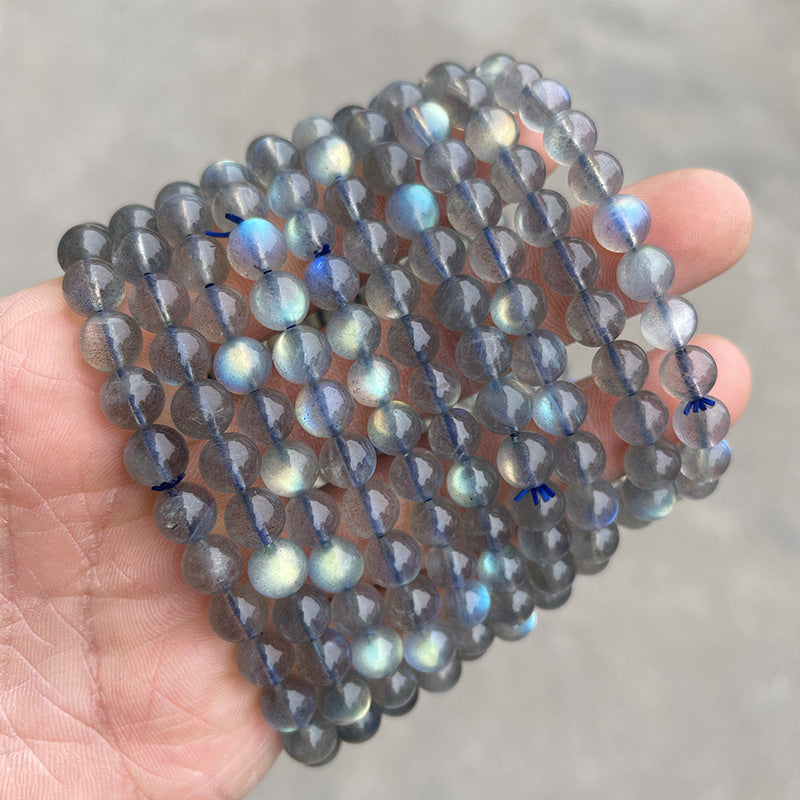 Women's Gray Moonstone Single Blue Moon Labradorite Round Bracelets