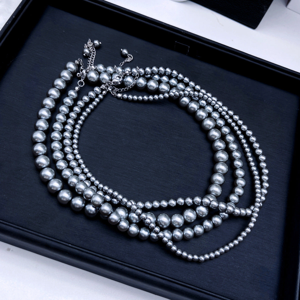 Pearl Female Sier Gray Stacked Retro Cold Necklaces