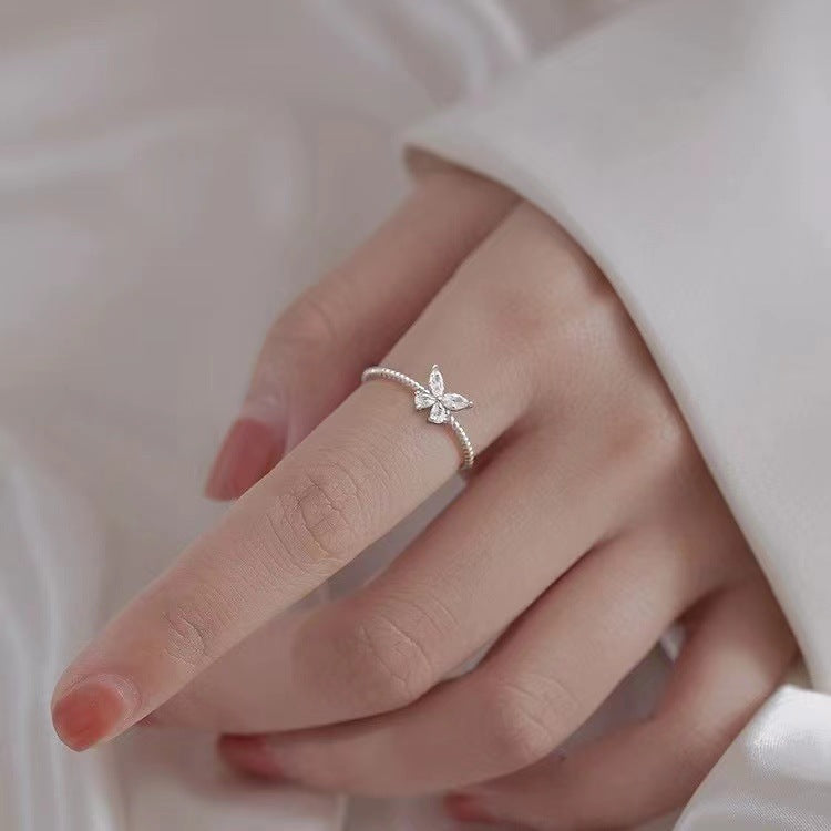 Rhinestone Butterfly Female Light Luxury Minority Design Adjustable Open Ring