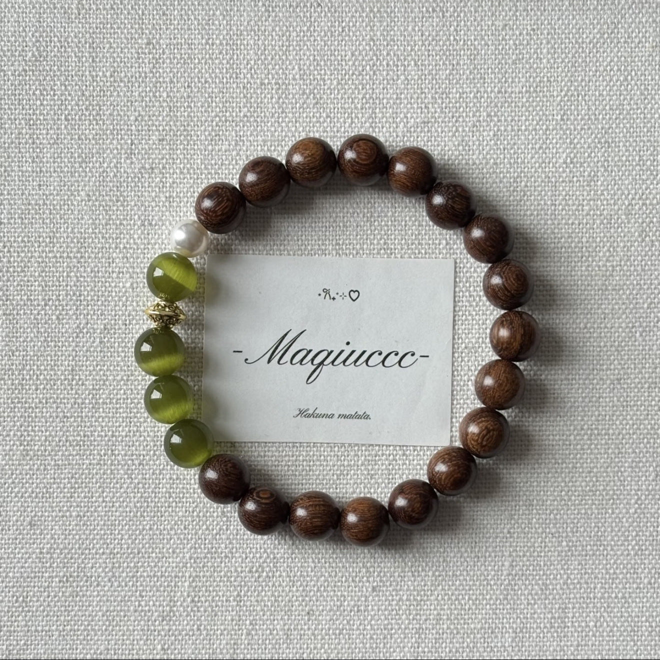 Women's & Men's Chinese Style Natural Golden Line Sandalwood Beads Wooden White Jade Bracelets