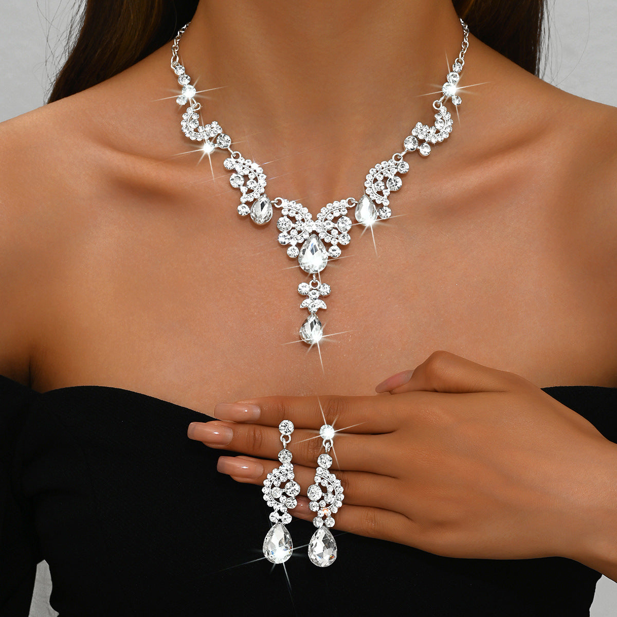 Fashion Alloy Sapphire Gemstone Bridal Wedding Jewelry Set