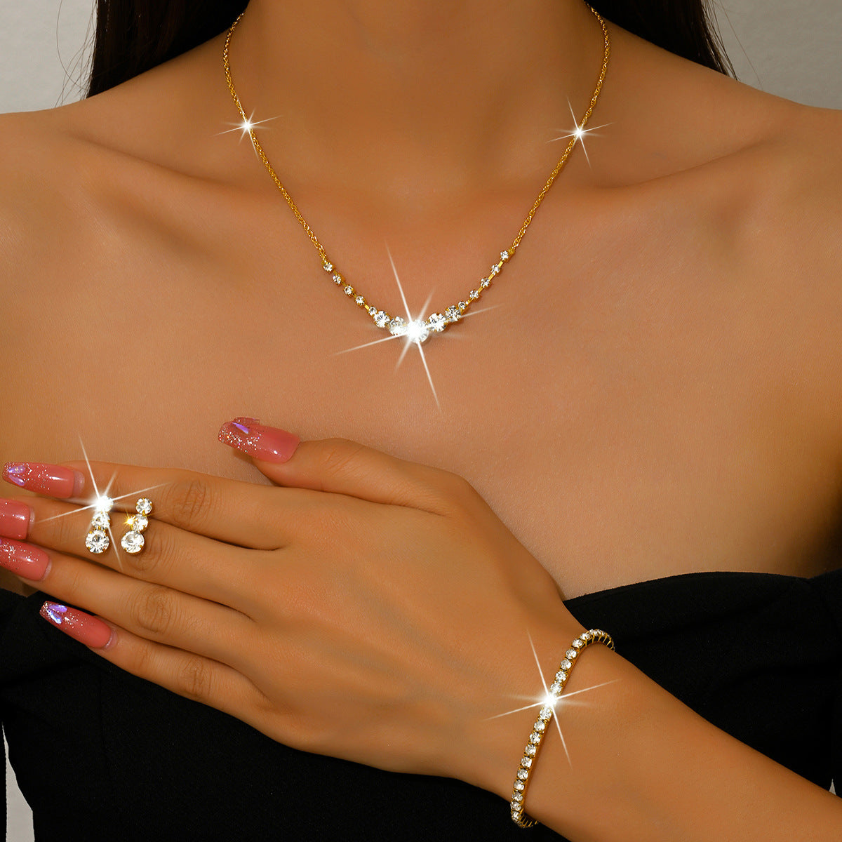 Simple Rhinestone Geometric Fashion Daily Commuter Jewelry Set
