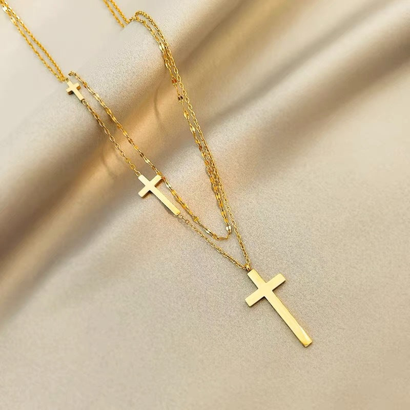 Fashion Simple Cross Titanium Steel No Fading Gold Style Female Necklace
