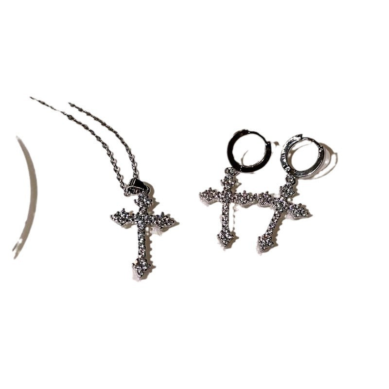 Creative Inlaid Rhinestone Cross With Diamond Fashion Jewelry Set