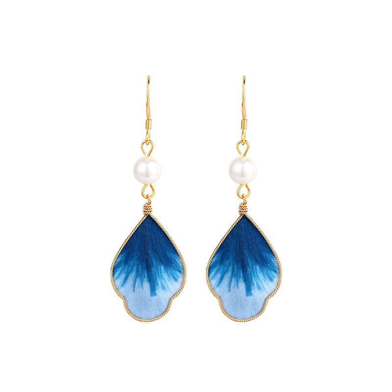Women's Chinese Style Flower National Traditional Handmade Cloisonne Silk Ear Hook Rings