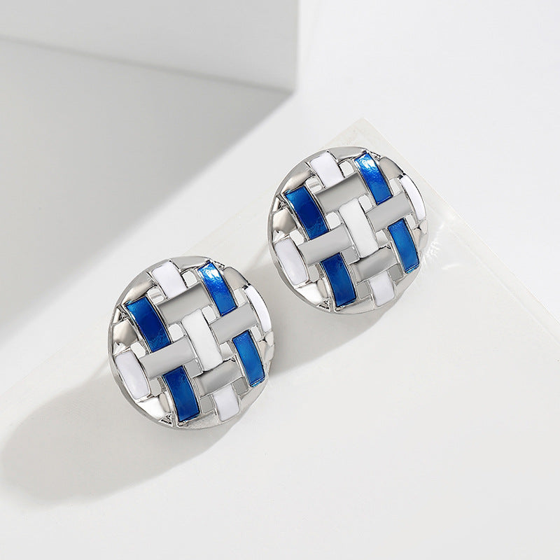 Sier Needle Retro Woven Hollow Out Stitching Contrast Color Round Rings